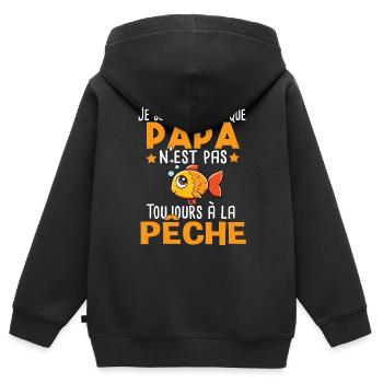 Papa Pêche Pêcheur Bébé Nourrisson Naissance - Sweat Premium à capuche zippé enfant bio - noir - Dos - AI Model Kid Male (0cm)