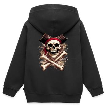 Pirate tête de mort skull Jolly Roger - Sweat Premium à capuche zippé enfant bio - noir - Dos - AI Model Kid Male (0cm)