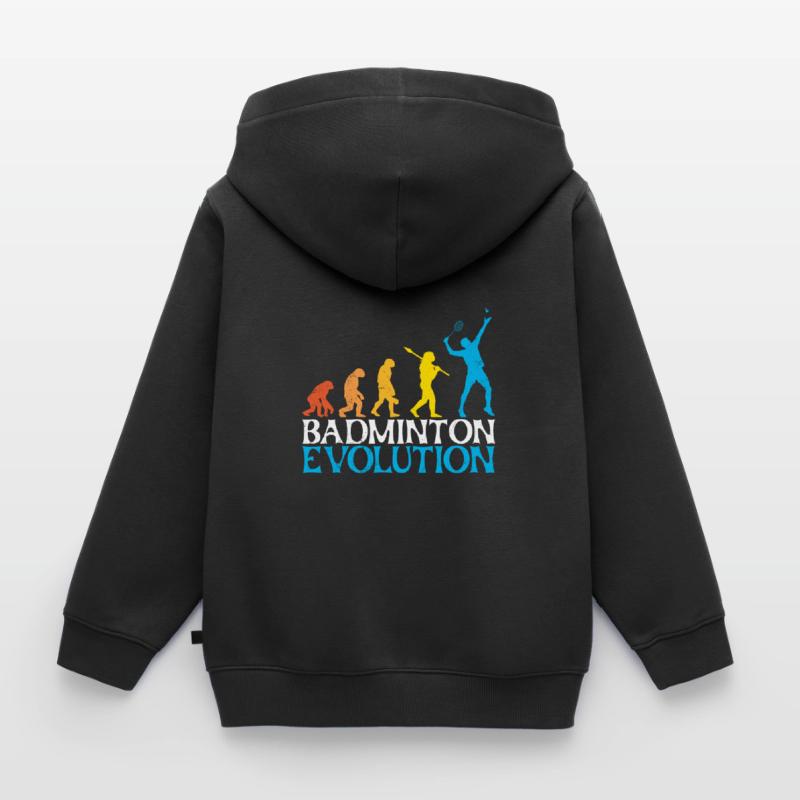 Badminton Evolution Affe Badmintonspieler Kinder Premium Organic Zip Hoodie