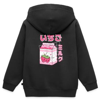 Anime Manga Kawaii Strawberry Milkshake Milk Shake - Sweat Premium à capuche zippé enfant bio - noir - Dos - AI Model Kid Male (0cm)
