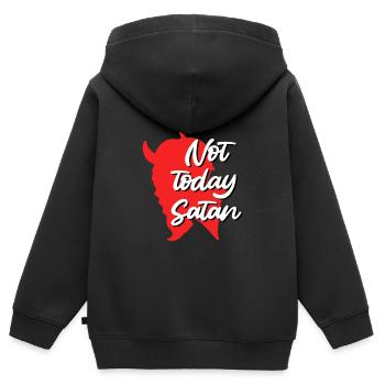 Satan Diable ne dit pas aujourd’hui Satan - Sweat Premium à capuche zippé enfant bio - noir - Dos - AI Model Kid Male (0cm)