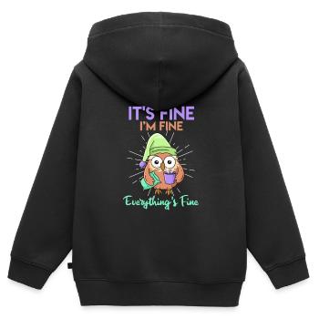 Hibou du café C’est bien je suis fin Tout est fin - Sweat Premium à capuche zippé enfant bio - noir - Dos - AI Model Kid Male (0cm)