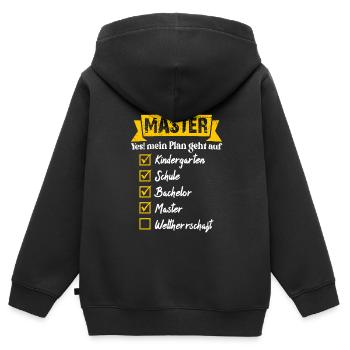 Weltherrschaft Master Abschluss - Kinder Premium Organic Zip Hoodie - Schwarz - Hinten - AI Model Kid Male (0cm)