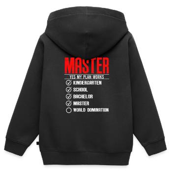 Erst Master dann Weltherrschaft Master Abschluss - Kinder Premium Organic Zip Hoodie - Schwarz - Hinten - AI Model Kid Male (0cm)