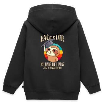 Licence Bachelor 2022 à Clever Shit Bachelor - Sweat Premium à capuche zippé enfant bio - noir - Dos - AI Model Kid Male (0cm)