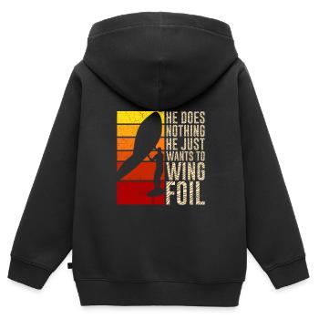 Der will nur Wing Foilen Wing Surf - Kinder Premium Organic Zip Hoodie - Schwarz - Hinten - AI Model Kid Male (0cm)