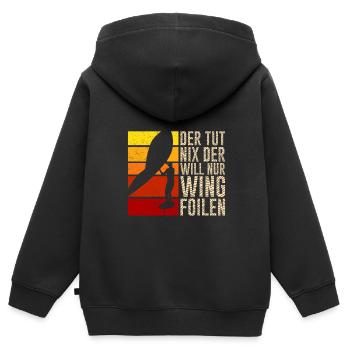 Der will nur Wing Foilen Wing Surf - Kinder Premium Organic Zip Hoodie - Schwarz - Hinten - AI Model Kid Male (0cm)