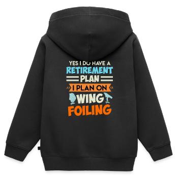 Retirement Plan Wing Surfing Wing Foil Wing Foil - Kinder Premium Organic Zip Hoodie - Schwarz - Hinten - AI Model Kid Male (0cm)