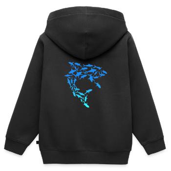 Essaim de requins Sauvez les requins - Sweat Premium à capuche zippé enfant bio - noir - Dos - AI Model Kid Male (0cm)