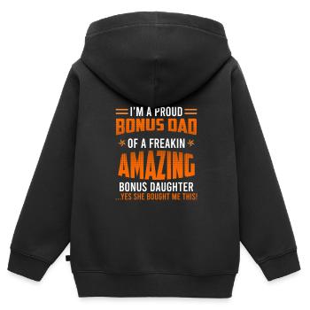 Bonus Papa Bonus Fille Beau-père Belle-fille - Sweat Premium à capuche zippé enfant bio - noir - Dos - AI Model Kid Male (0cm)