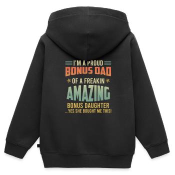 Bonus Papa Bonus Fille Beau-père Belle-fille - Sweat Premium à capuche zippé enfant bio - noir - Dos - AI Model Kid Male (0cm)