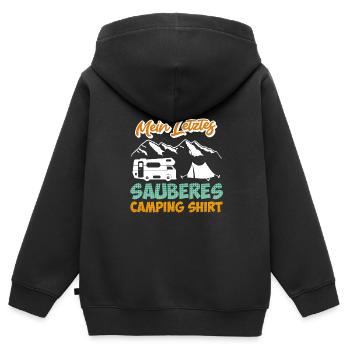 Letztes sauberes Camping Shirt - Kinder Premium Organic Zip Hoodie - Schwarz - Hinten - AI Model Kid Male (0cm)