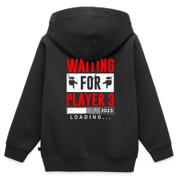 Waiting for Player 3 Expectant Father Baby Birth - Kids Premium Organic Zip-up Hoodie - black - Back - AI Model Kid Male (0cm)