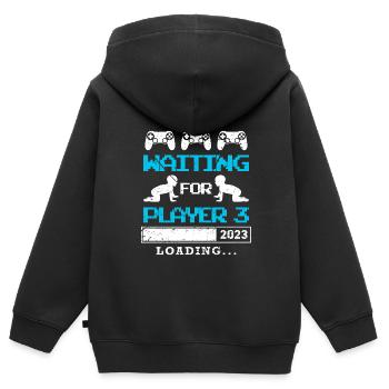 Waiting for Player 3 Expectant Father Baby Birth - Kids Premium Organic Zip-up Hoodie - black - Back - AI Model Kid Male (0cm)