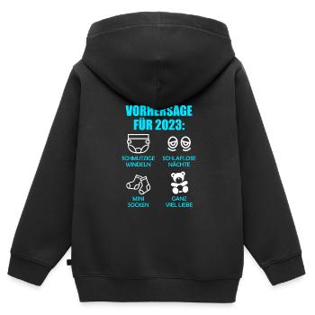 Werdende Eltern Vorhersage für 2023 Werdender Papa - Kinder Premium Organic Zip Hoodie - Schwarz - Hinten - AI Model Kid Male (0cm)