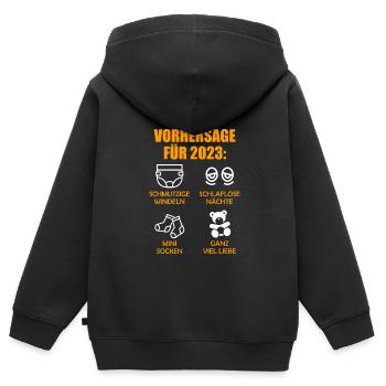 Werdende Eltern Vorhersage für 2023 Werdender Papa - Kinder Premium Organic Zip Hoodie - Schwarz - Hinten - AI Model Kid Male (0cm)