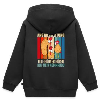 Anstaltsleitung alle Hühner auf mein Kommando - Kinder Premium Organic Zip Hoodie - Schwarz - Hinten - AI Model Kid Male (0cm)