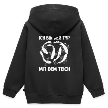 Ich bin der Typ mit dem Teich Koi - Kinder Premium Organic Zip Hoodie - Schwarz - Hinten - AI Model Kid Male (0cm)