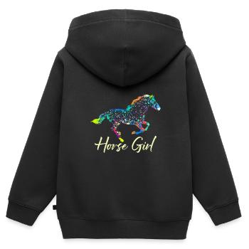 Cheval Fille Cavalier Cheval Fille - Sweat Premium à capuche zippé enfant bio - noir - Dos - AI Model Kid Male (0cm)