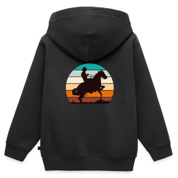 Chevaux Western Cowboy Rider - Sweat Premium à capuche zippé enfant bio - noir - Dos - AI Model Kid Male (0cm)