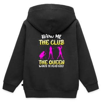 Reicht mir den Golfschläger Königin will golfen - Kinder Premium Organic Zip Hoodie - Schwarz - Hinten - AI Model Kid Male (0cm)