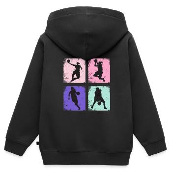 Basketball féminin vintage - Sweat Premium à capuche zippé enfant bio - noir - Dos - AI Model Kid Male (0cm)