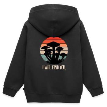 Ich werde dich finden Pilze sammlen - Kinder Premium Organic Zip Hoodie - Schwarz - Hinten - AI Model Kid Male (0cm)