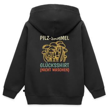Glücksshirt nicht waschen Pilze sammeln - Kinder Premium Organic Zip Hoodie - Schwarz - Hinten - AI Model Kid Male (0cm)