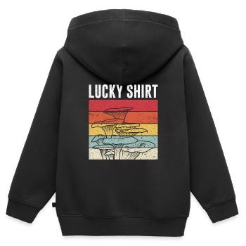 Lucky Shirt Lucky Mushroom Mushroom Collecting Mushrooms - Kids Premium Organic Zip-up Hoodie - black - Back - AI Model Kid Male (0cm)