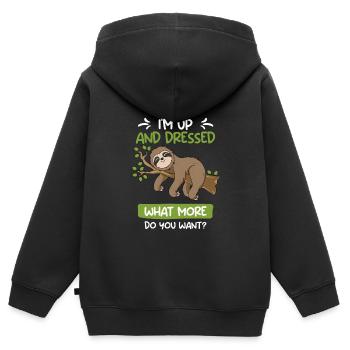 Je me suis levé et je me suis habillé - Sweat Premium à capuche zippé enfant bio - noir - Dos - AI Model Kid Male (0cm)