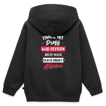 Einmal mit Profis war gestern - Kinder Premium Organic Zip Hoodie - Schwarz - Hinten - AI Model Kid Male (0cm)