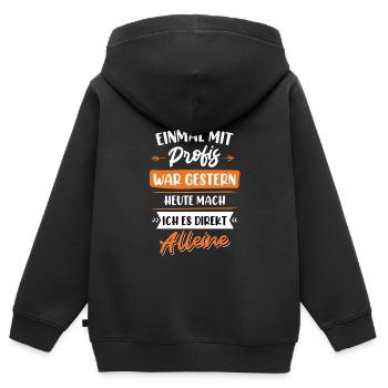 Einmal mit Profis war gestern - Kinder Premium Organic Zip Hoodie - Schwarz - Hinten - AI Model Kid Male (0cm)
