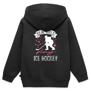 Echte Mädchen spielen Eishockey - Kinder Premium Organic Zip Hoodie - Schwarz - Hinten - AI Model Kid Male (0cm)