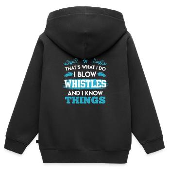 Schiedsrichter Pfeife pfeifen & Dinge wissen - Kinder Premium Organic Zip Hoodie - Schwarz - Hinten - AI Model Kid Male (0cm)