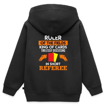 Shiri Souverain du Roi du Terrain de Jeu - Sweat Premium à capuche zippé enfant bio - noir - Dos - AI Model Kid Male (0cm)
