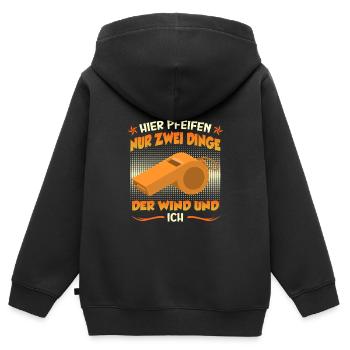 Hier pfeift nur meine Pfeife und der Wind - Kinder Premium Organic Zip Hoodie - Schwarz - Hinten - AI Model Kid Male (0cm)