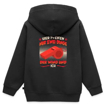 Hier pfeift nur meine Pfeife und der Wind - Kinder Premium Organic Zip Hoodie - Schwarz - Hinten - AI Model Kid Male (0cm)