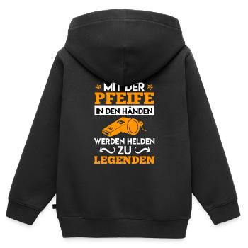 Mit der Pfeife in den Händen - Kinder Premium Organic Zip Hoodie - Schwarz - Hinten - AI Model Kid Male (0cm)