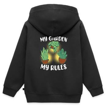 Mein Garten meine Regeln Schrebergarten - Kinder Premium Organic Zip Hoodie - Schwarz - Hinten - AI Model Kid Male (0cm)