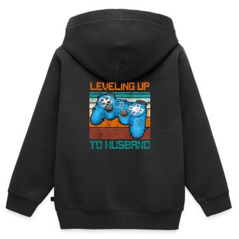 Fête des garçons Hommes Mariage Mari - Sweat Premium à capuche zippé enfant bio - noir - Dos - AI Model Kid Male (0cm)