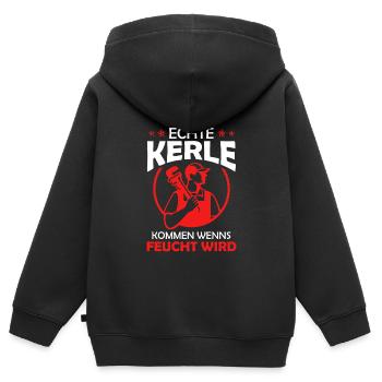 Echte Kerle kommen wenns feucht wird - Kinder Premium Organic Zip Hoodie - Schwarz - Hinten - AI Model Kid Male (0cm)