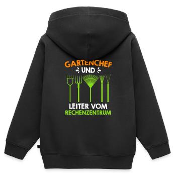 Gartenchef und Leiter vom Rechenzentrum - Kinder Premium Organic Zip Hoodie - Schwarz - Hinten - AI Model Kid Male (0cm)