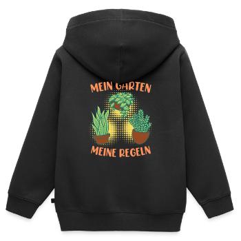 Mein Garten meine Regeln Schrebergarten - Kinder Premium Organic Zip Hoodie - Schwarz - Hinten - AI Model Kid Male (0cm)
