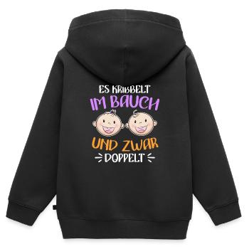 Kribbeln im Bauch Mutter von 2 Zwillinge im Bauch - Kinder Premium Organic Zip Hoodie - Schwarz - Hinten - AI Model Kid Male (0cm)