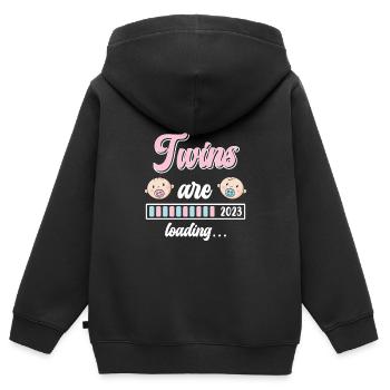 Twin Mom Twins charge Young Girls Mom - Sweat Premium à capuche zippé enfant bio - noir - Dos - AI Model Kid Male (0cm)