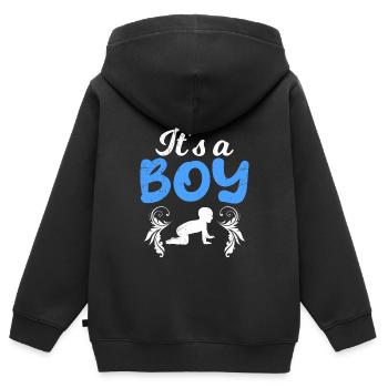 C’est un garçon - Garçons maman enceinte d’un garçon - Sweat Premium à capuche zippé enfant bio - noir - Dos - AI Model Kid Male (0cm)