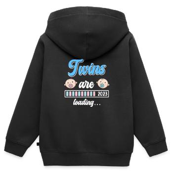 Twin Mom Twins charge Young Girls Mom - Sweat Premium à capuche zippé enfant bio - noir - Dos - AI Model Kid Male (0cm)
