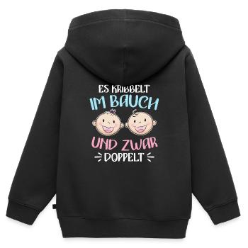 Kribbeln im Bauch Mutter von 2 Zwillinge im Bauch - Kinder Premium Organic Zip Hoodie - Schwarz - Hinten - AI Model Kid Male (0cm)