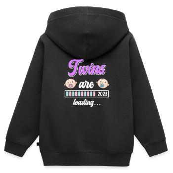 Twin Mom Twins charge Young Girls Mom - Sweat Premium à capuche zippé enfant bio - noir - Dos - AI Model Kid Male (0cm)