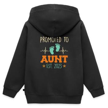 Promoted to Aunt 2023 Promotion Best Aunt - Kids Premium Organic Zip-up Hoodie - black - Back - AI Model Kid Male (0cm)